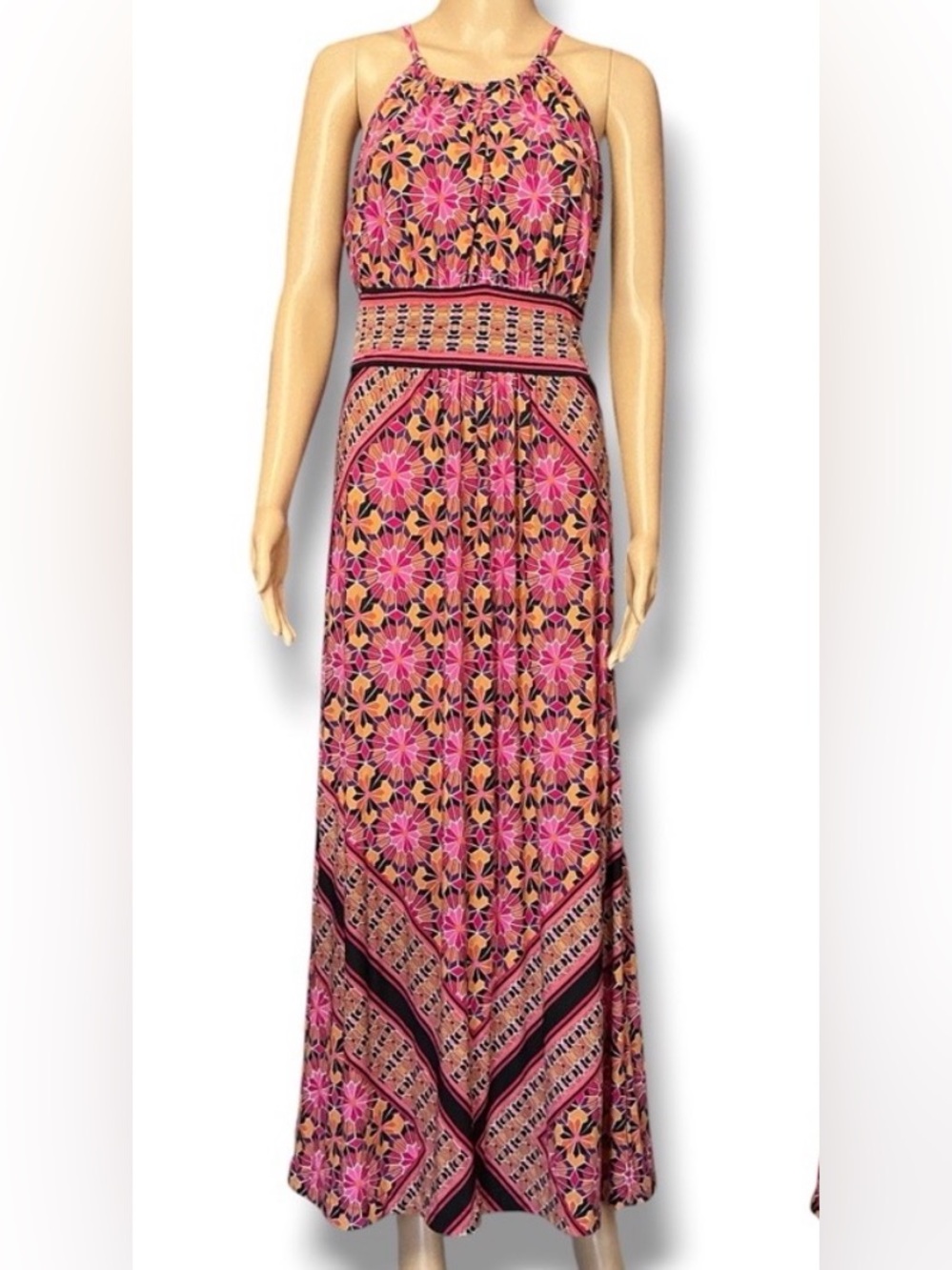 Roz & Ali Pink Floral Halter Maxi Dress